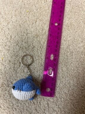 Handmade Blue & White Crochet Shark Keychain